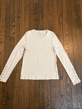 Madewell Women’s Long Sleeve Ribbed Knit Crew Neck Top — Cream Medium